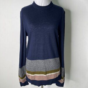 Ted Baker Women's Navy Blue Grey Crewneck Colorblock Sweater Size 3 / Medium